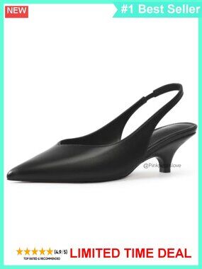 Faux Leather Slingback Kitten Heels Pointy Toe Pumps Office Wear